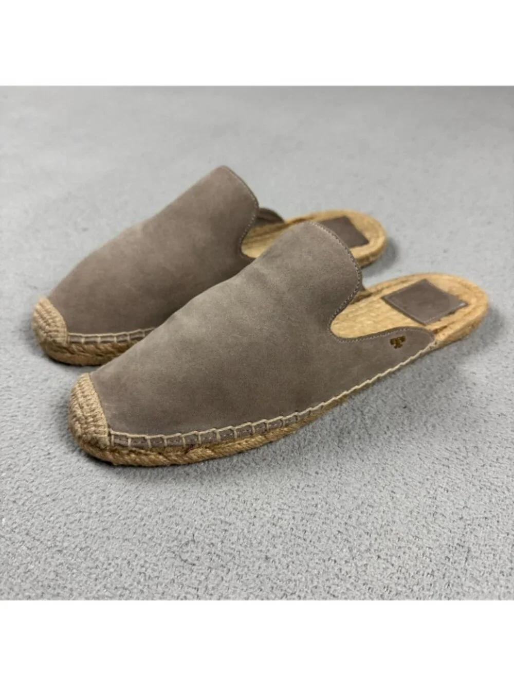 Tory Burch Suede Espadrille Mules Womens Size 8.5 M Taupe Slides Flat Slipper